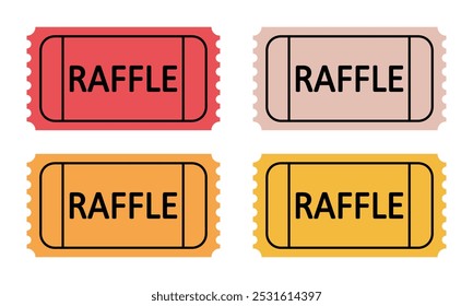 A set of movie raffle ticket icons. Retro ticket design template. Tickets for cinema, movie, circus, carnival, film, festival, etc. Vector illustration.