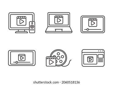 Set of movie streaming icon in linear style isolated on white background