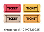 A set of movie ticket icons. Retro ticket design template. Tickets for cinema, movie, circus, carnival, film, festival, etc. Vector illustration.