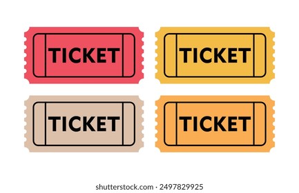 A set of movie ticket icons. Retro ticket design template. Tickets for cinema, movie, circus, carnival, film, festival, etc. Vector illustration.