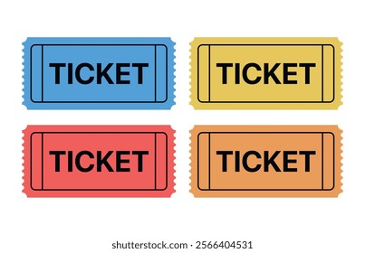 A set of movie ticket icons. Retro ticket design template. Tickets for cinema, movie, circus, carnival, film, festival, etc. Vector illustration.