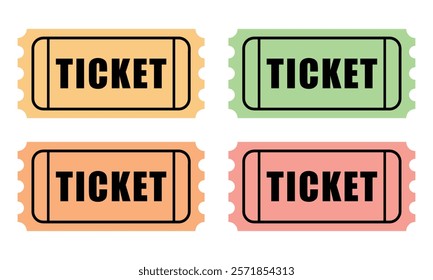 A set of movie ticket icons. Retro ticket design template. Tickets for cinema, movie, circus, carnival, film, festival, etc. Vector illustration.