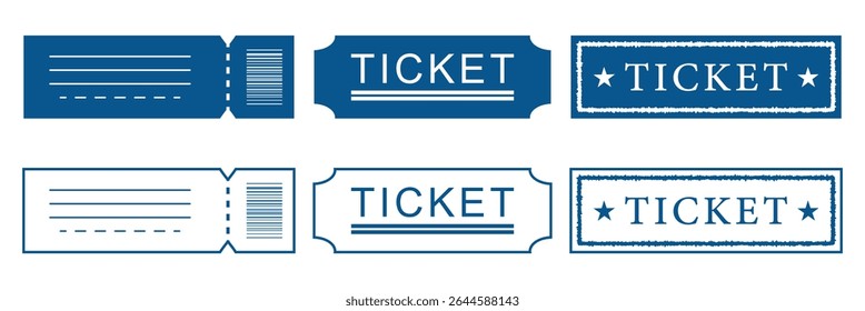 Um conjunto de ícones de tíquete de filme. Modelo de design de tíquete retrô. Bilhetes para cinema, filme, circo, carnaval, filme, festival