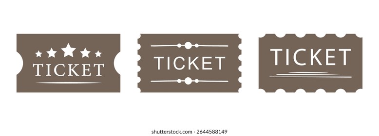 Um conjunto de ícones de tíquete de filme. Modelo de design de tíquete retrô. Bilhetes para cinema, filme, circo, carnaval, filme, festival