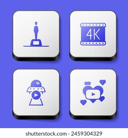 Set Movie trophy, 4k movie, Science fiction and Romantic icon. White square button. Vector