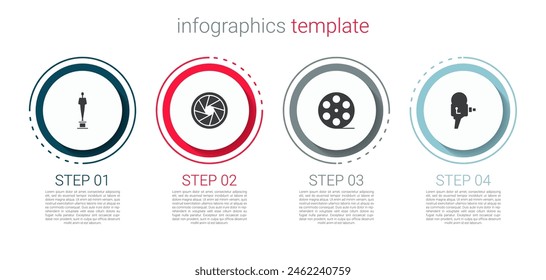 Set Movie trophy, Camera shutter, Film reel and Retro cinema camera. Business infographic template. Vector