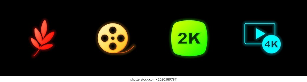 Set Movie trophy, Film reel, 2k Ultra HD and Screen tv with 4k icon. Vector