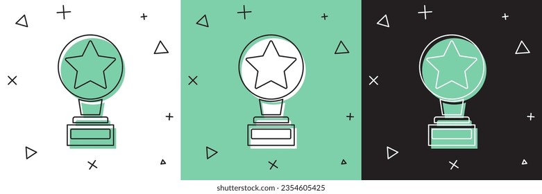 Ajuste el icono de trofeo de película aislado en fondo blanco y verde, negro. Icono del premio de la Academia. Símbolo de cine y cine.  Ilustración vectorial