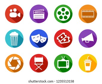 set of movie vector icon, modern concept, flat color, simple design