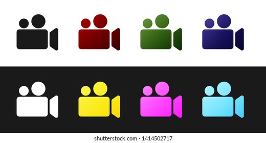 Set Movie or Video camera icon isolated on black and white background. Cinema camera icon. Vector Illustration