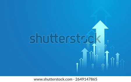 A Set of moving up arrows pointing upward togethers for growth trend on light blue background showing the business, finance, and stock market concepts vector