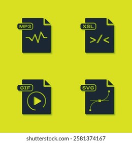 Set MP3 file document GIF and XSL icon. Vector