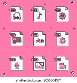 Set MP3 file document, MAX, PDF, OTF, DLL, OGG and GIF icon. Vector