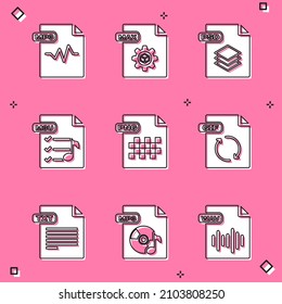 Set MP3 file document, MAX, PSD, M3U, PNG, GIF, TXT and  icon. Vector