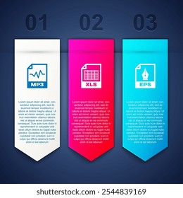 Set MP3 file document, XLS and EPS. Business infographic template. Vector