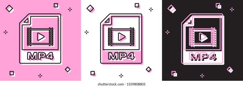 Set MP4 file document. Download mp4 button icon isolated on pink and white, black background. MP4 file symbol.  Vector Illustration