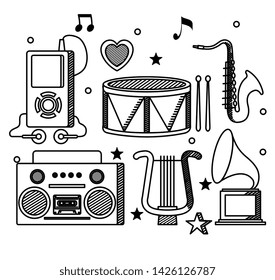 set of mp4 with radio and melody instruments