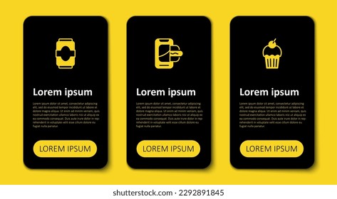 Set Muffin, Food ordering on mobile and Soda can. Business infographic template. Vector