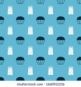 Legen Sie Muffin und Grater auf nahtloses Muster. Vektorillustration