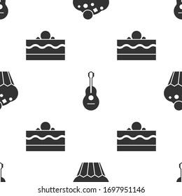 Set Muffin , Guitar  and Cake  on seamless pattern. Vector