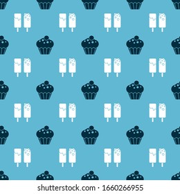Set Muffin  and Ice cream  on seamless pattern. Vector