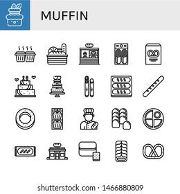 Set of muffin icons such as Cake, Muffin, Bread, Bakery, Pancake, Pretzel, Wedding cake, Toffee, Baguette, Bagel, Baker , muffin