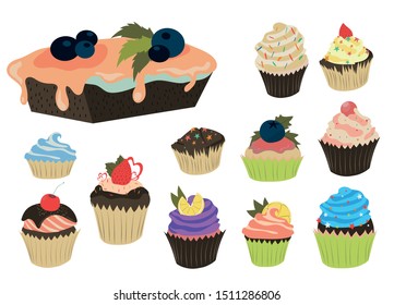 Set of muffins with berries and cream. For a happy holiday