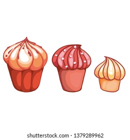 set of muffins with different cream on a white background. beautiful cakes