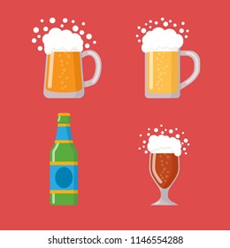 Set of mug beer and bottle icons isolated on color background. Elements for your design works. Flat style vector illustration.