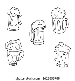 Set mug beer icon handdrawn vector in doodle style design