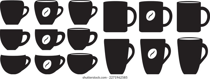 Set of mug with coffee icon. Coffee glass icon vector