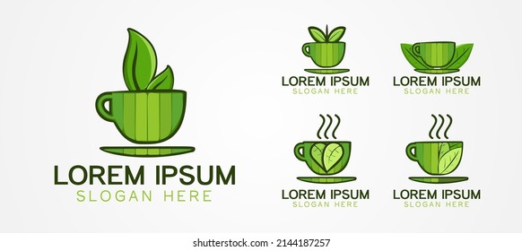 set mug, jar, cup, leaf logo and business branding template Designs Inspiration Isolated on White Background