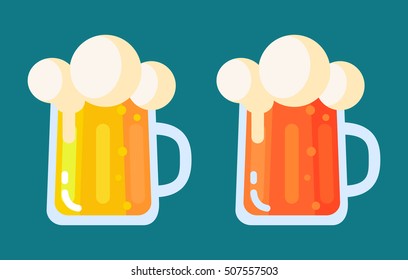 Set of mugs with beer. Flat design. Vector illustration. EPS10.
