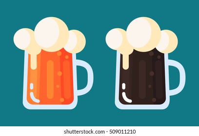 Set of mugs with beer. Flat design. Vector illustration. EPS10.