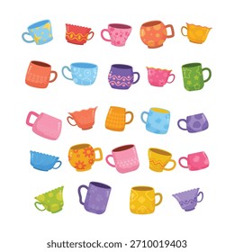 Set of Mugs, Coffee and Tea Cups with Various Patterns Design Illustration
