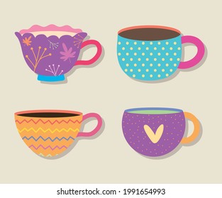 conjunto de tazas con diseños decorativos