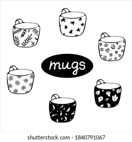 A set of mugs with different patterns. Nature. Vector illustration