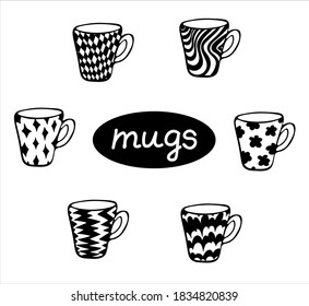 A set of mugs with different patterns. Vector illustration