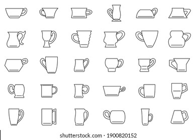 Set von Bechern für Getränke - Tee, Kaffee, Wasser, Milch.Vektorsymbole einzeln auf weiß. Trinken von Schlamm im Konturstil.