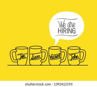 set mugs drinks with we are hiring message