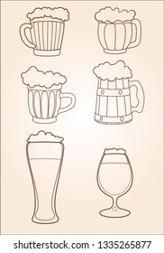 set of mugs and glasses with beer.vector image