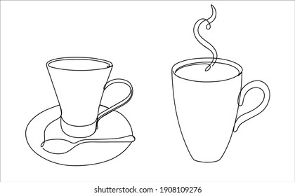 Set of mugs in a hand drawn linear style.
