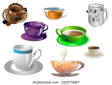 set of mugs isolated on white background