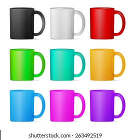 Set of mugs of various colors. Vector eps10