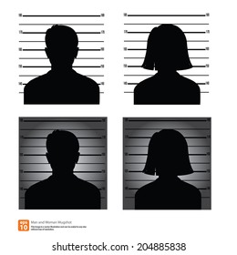 Set of mugshot or police lineup picture of anonymous man and woman silhouette