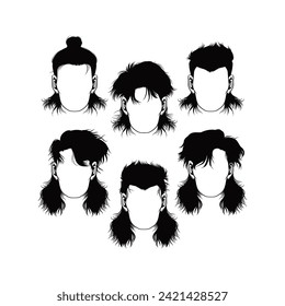 set of mullet hair. bundle hairstyle. eps10