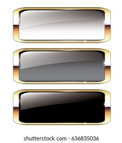 Set of multi color backgrounds with a golden frame, with space for your text. Vector illustration.