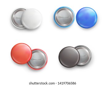 Set of multi color badges. 3d vector realistic mockup