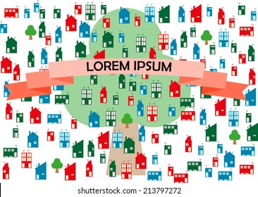 Set of multi color building sings on white background