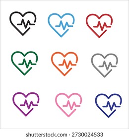 Conjunto de Multi Cor Coração com Batida, várias coleções de ícone de frequência cardíaca 